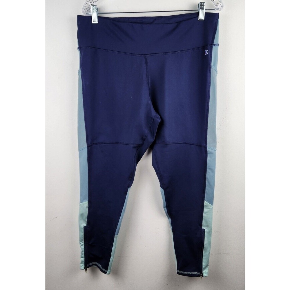 Champion Capri Womens 2XL Blue Color Block High Rise Ankle Zip Crop Athletic